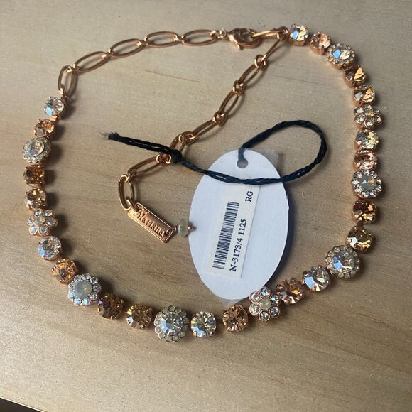 Mariana Flower Crystal Rose Gold Plated Champagne Blush Statement Necklace NWT - Picture 7 of 11